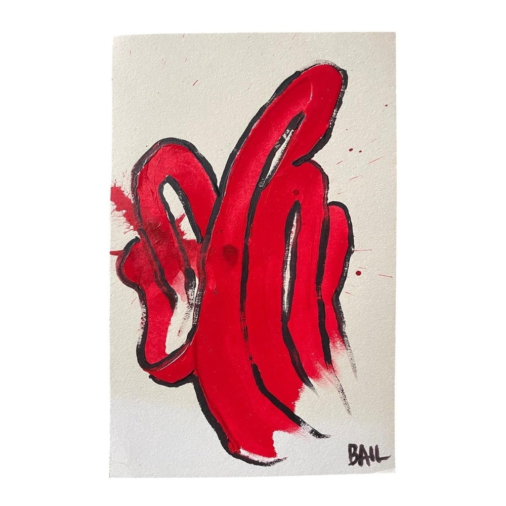 O Original Abstract Red Painting on Paper 5.5 x 8.5 Bold Expressionist Art